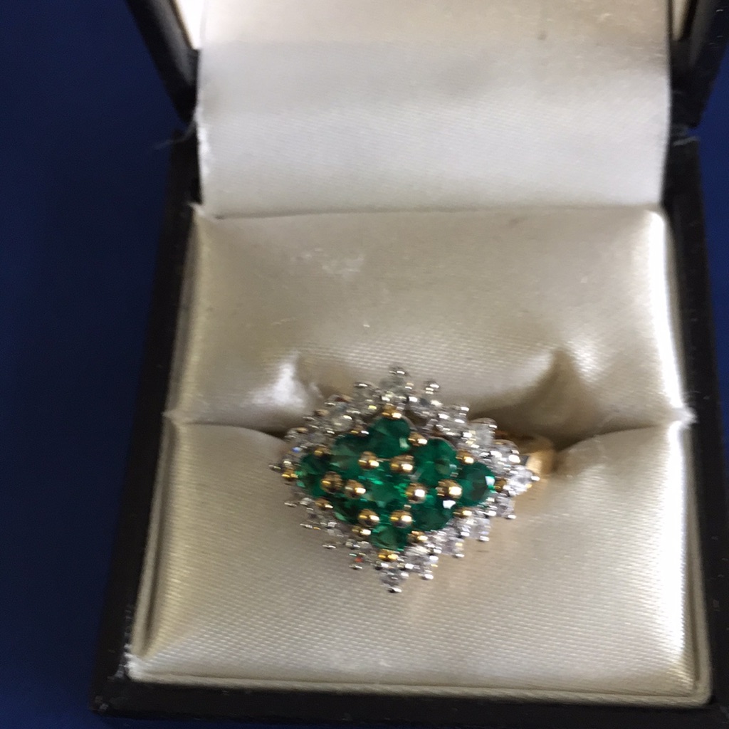 Ladies Silver Gold Plated Emerald And Cz Ring